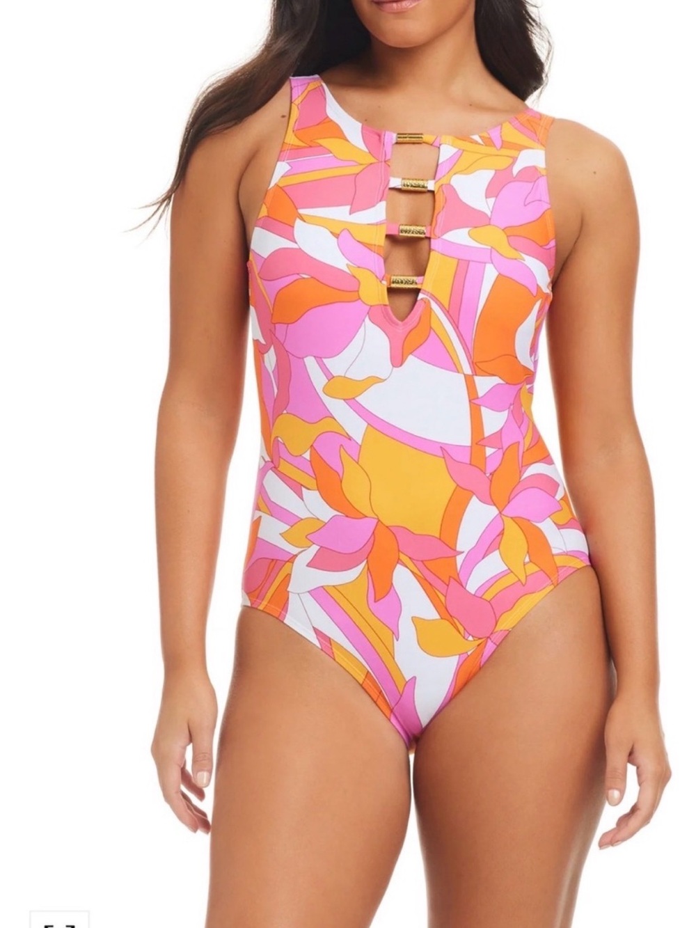 Beyond Control Italic Floral High Neck Tummy Control Swimsuit size 16 NWT